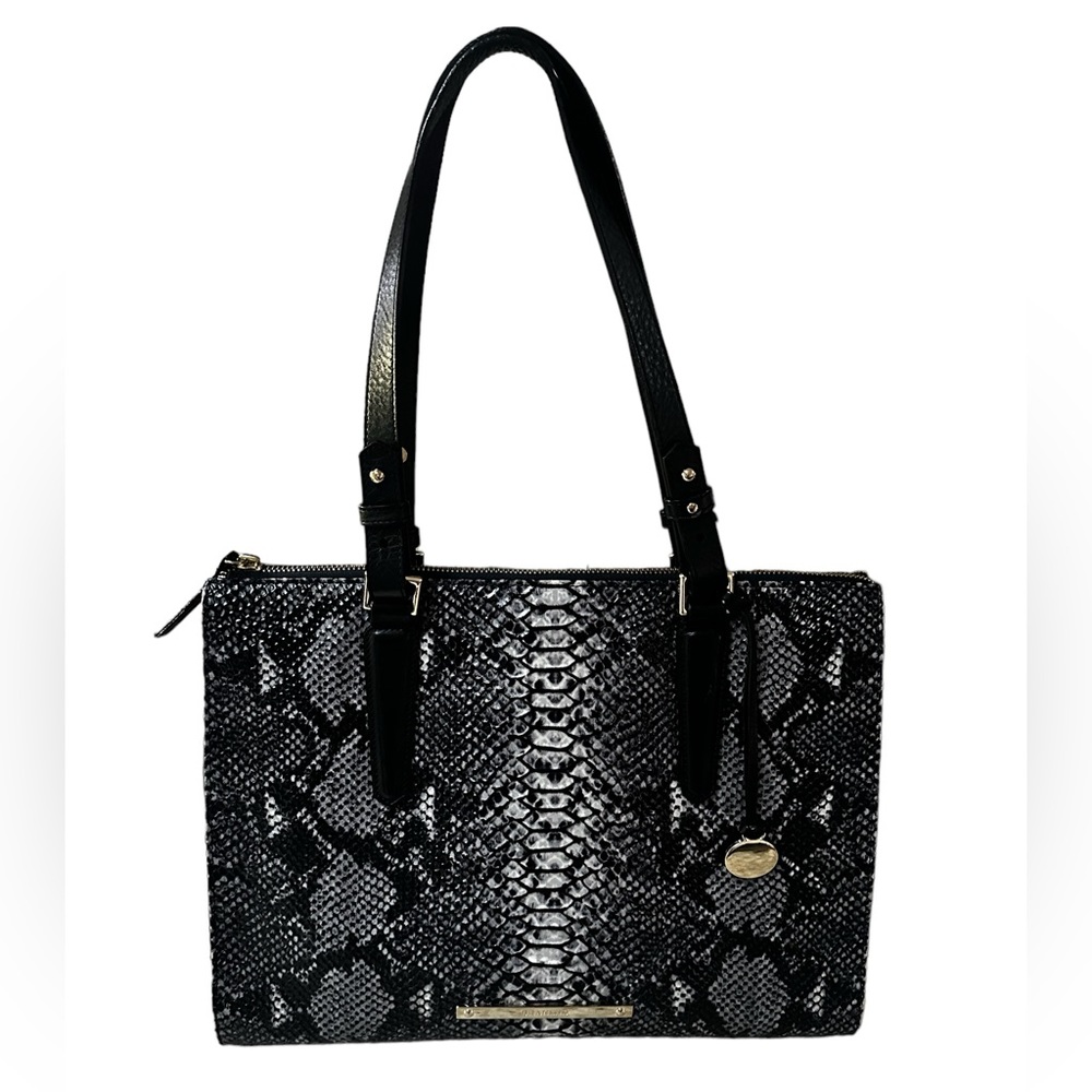 Brahmin Large Top Handle Shoulder Snake Printed Leather Tote Bag Purse Handbag